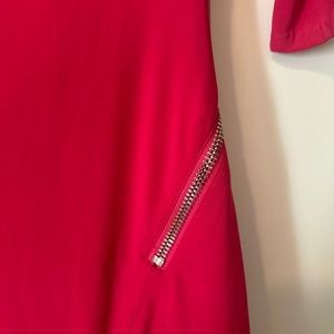 Pink three quarter length sleeve asymmetrical zipper back dress